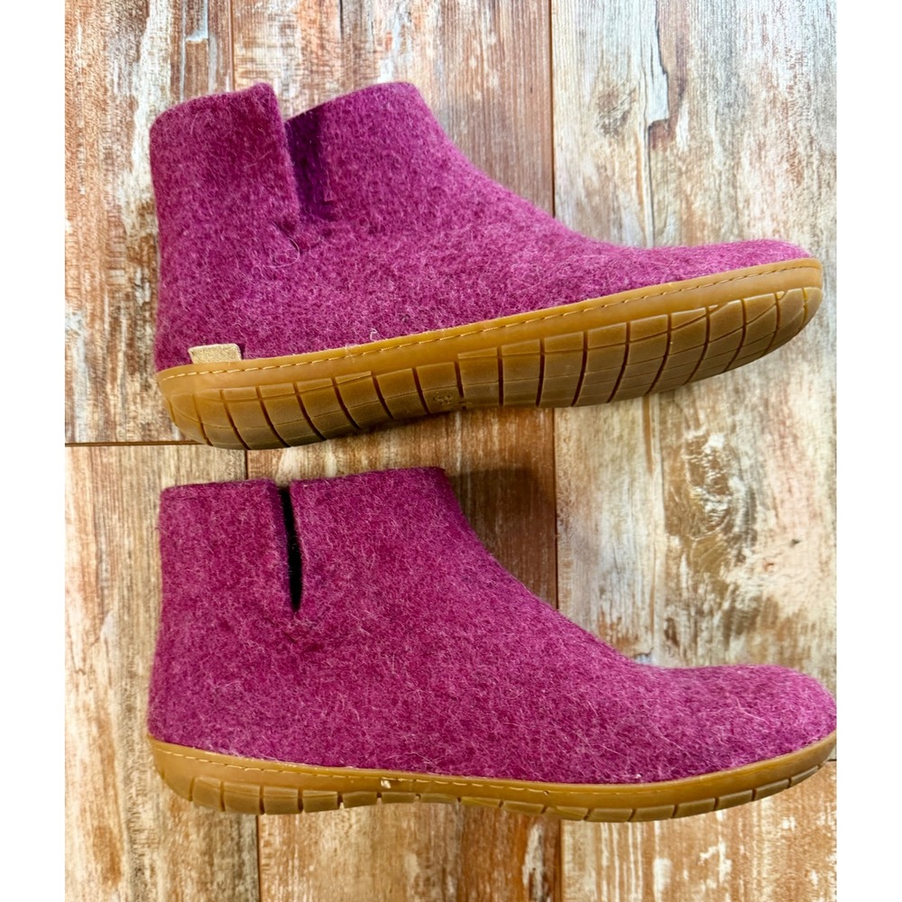 Glerups Wool Boot Slippers EU 45 Mens 11.5-12 Burgundy Beet Rubber Sole Danish